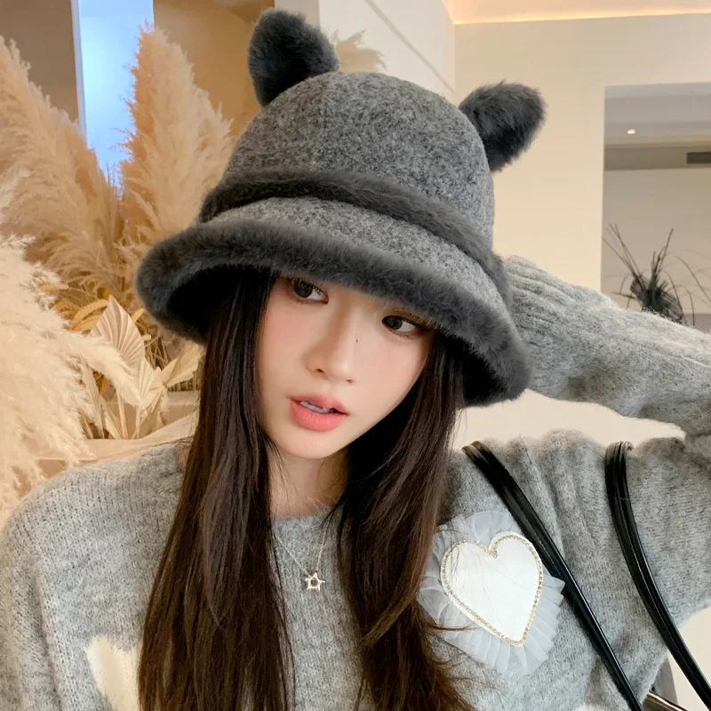 

Winter hat, children's knitted warm fisherman hat, ear protection integrated hat