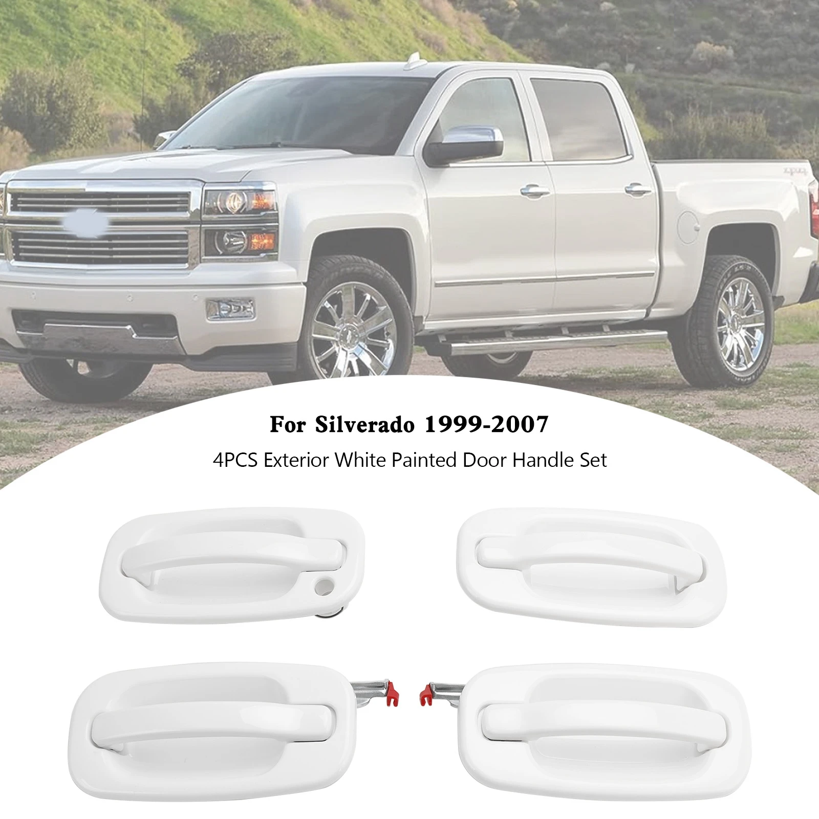 Artudatech 4PCS Exterior White Painted Door Handle Set For Silverado 1999-2007 Car Accessories