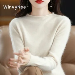 WinvyNee Womans Clothing Mink Cashmere Sweater Casual O Neck Jumper Soft Vintage Warm Pullover Outerwears Autumn Winter A1248008