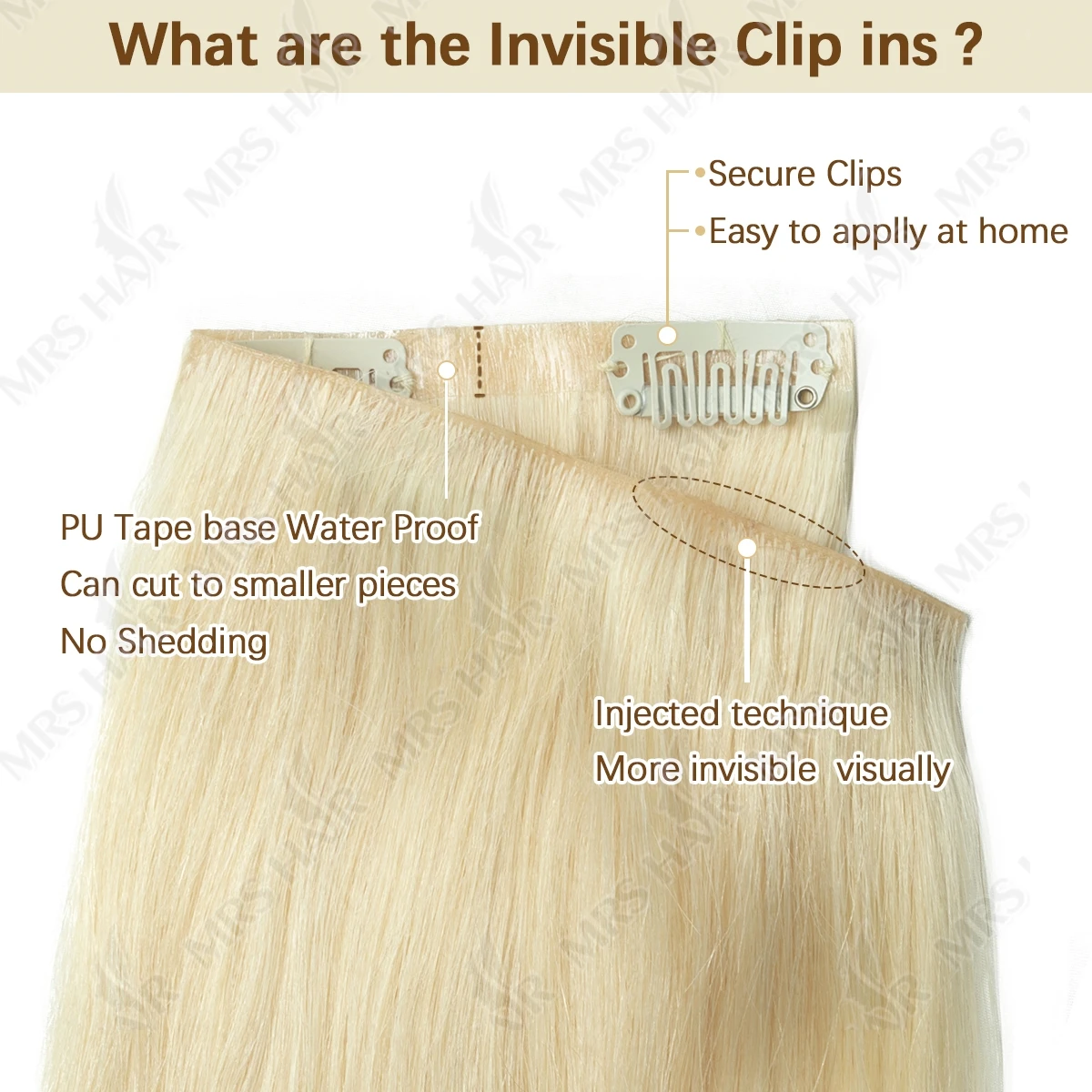 Clip invisibile bionda nelle estensioni dei capelli Macchina per capelli umani Remy Iniettato Clip in PU sui capelli 7 pezzi 12 "-24" Clip invisibile