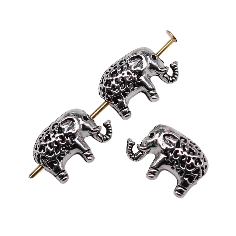 20pcs/lot 13x8mm Elephant Beads For Jewelry Making Antique Silver Color 0.51x0.31inch