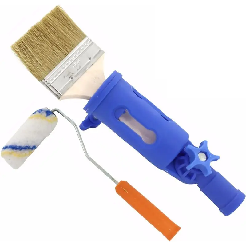 B62B-Extension Pole Attachments With Two Brushes-Multi-Angle Paint Brush Extender, Rotating Head, Secure Handle Grip, For Walls
