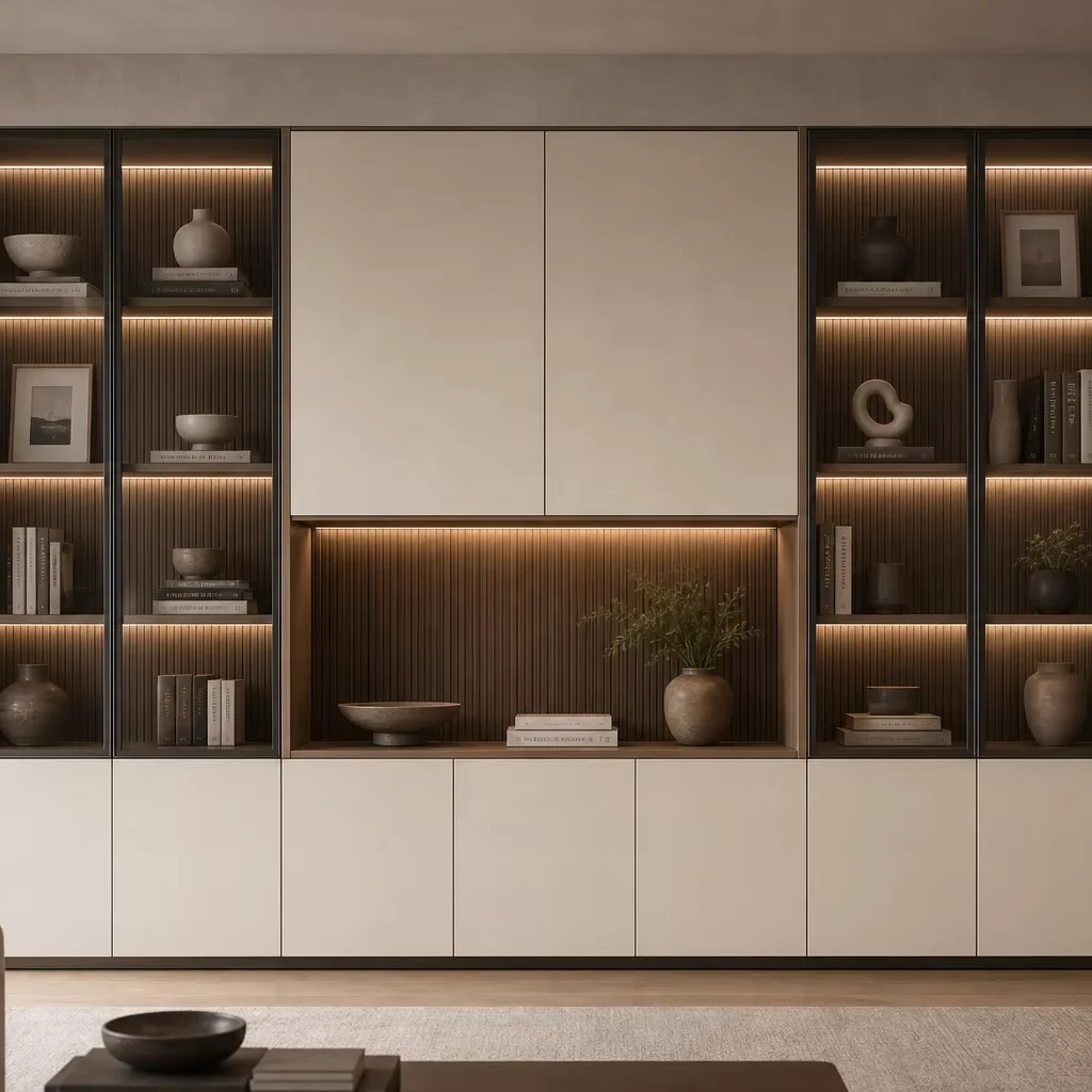 js-Modern Minimalist Integrated Desk Bookcase Custom Closed Cabinets Open Shelves Quiet Home Office Living Room Hotel Storage