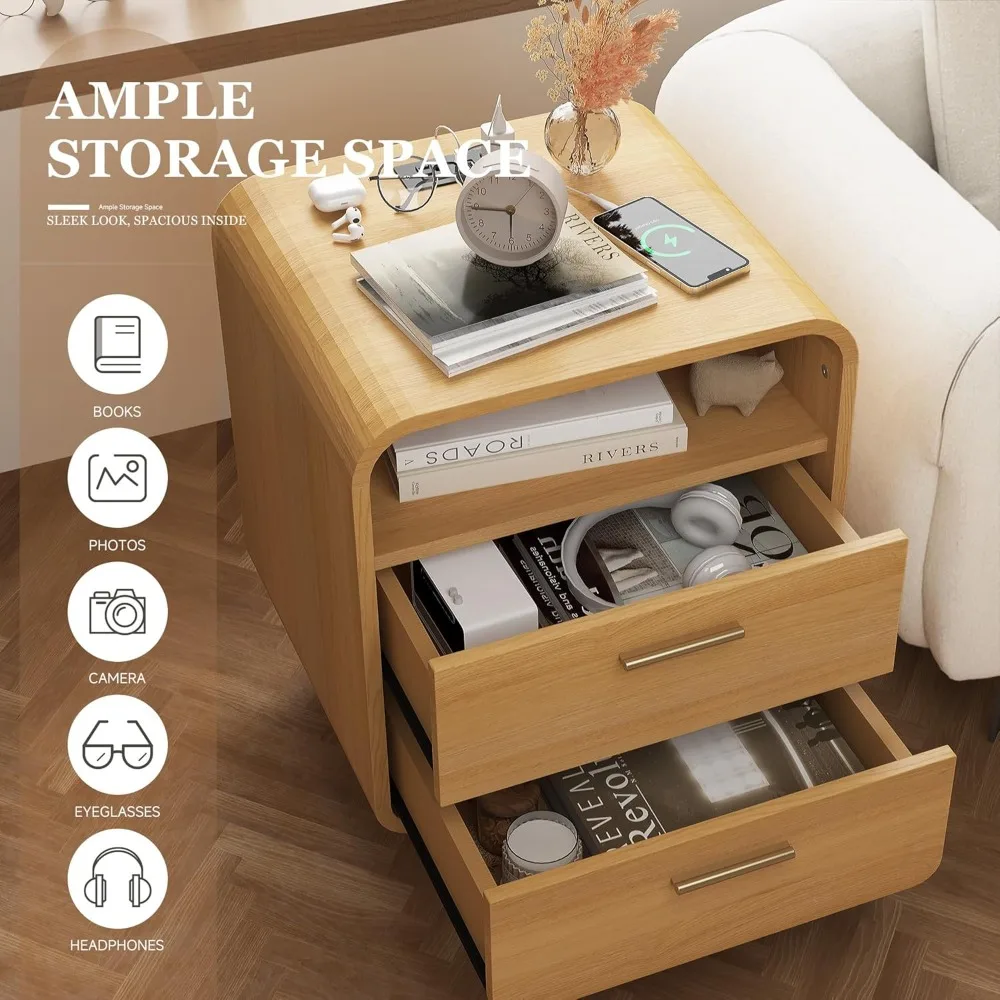 منضدة حديثة من منتصف القرن مع قاعدة شحن، وطاولة بجانب السرير ذات درجين تتميز بأرفف مفتوحة، مثالية للطاولة الجانبية والطرفية #5