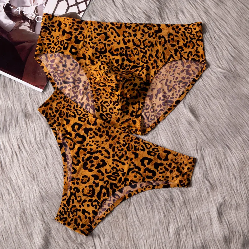 Couple Lovers Shorts Leopard Print Sexy Underwear Men's Underpants Cueca Boxer Male Panties Set Lady Boxer shorts Briefs Bamboo