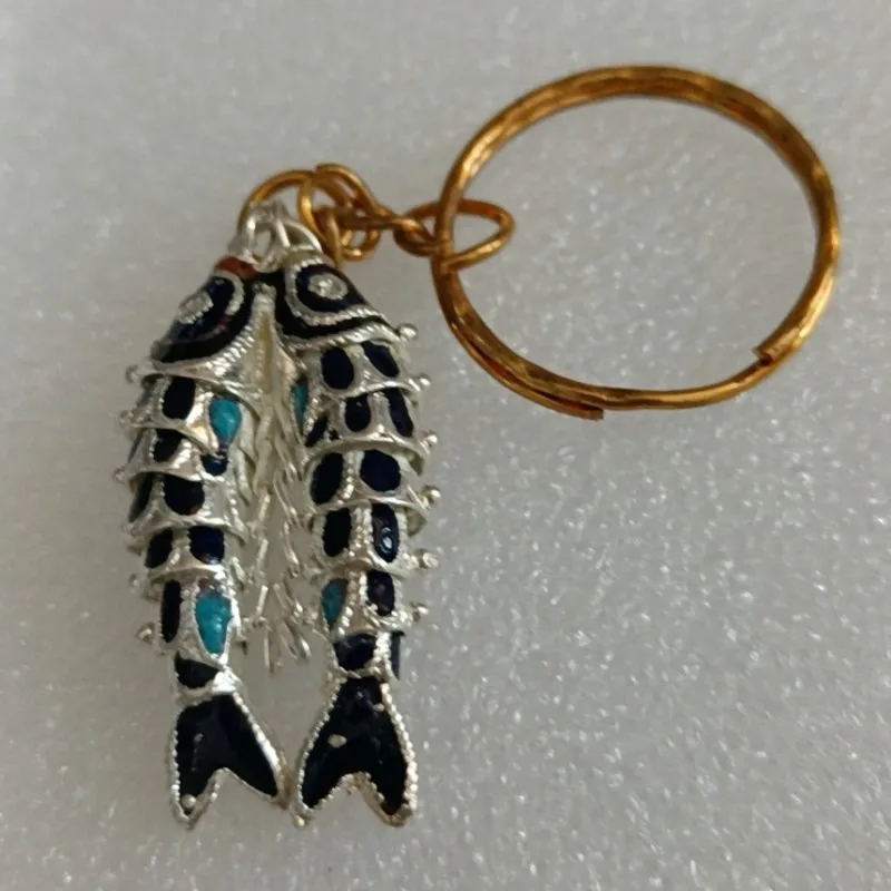 Vintage Black Silver Fish Keychains Cute Animal Keyrings Cloisonne Enamel Goldfish Accessories Gifts Chinese Intangible Cultural