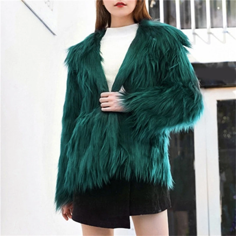 Comfortable Plush Women's Winter Coat Oversize Hooded Top Fuzzy Fabric Outerwear