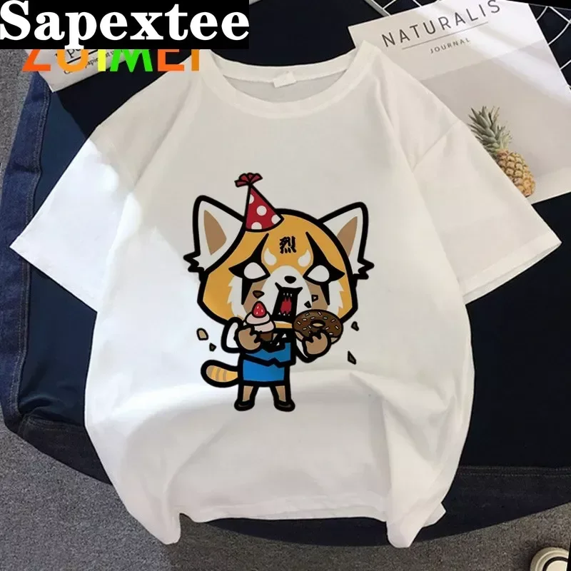 Women Anime Japanese Aggretsuko Harajuk Print T-shirt Tops 2020 Summer Fashion Short Sleeved Cartoon T-shirt  Girl,Drop Ship