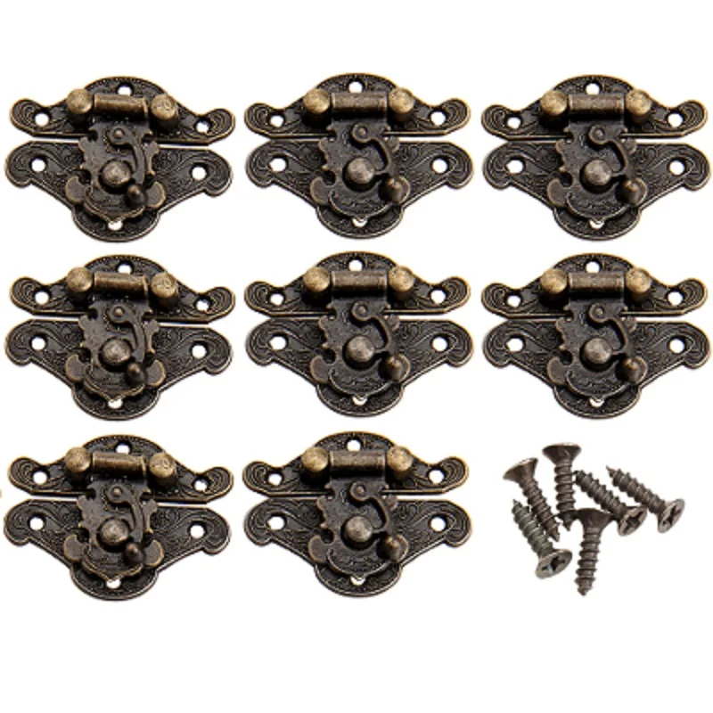 

8Pcs Antique Bronze Hasp Latch Jewelry Wooden Box Lock Mini Cabinet Buckle Case Locks Decorative Handle 38*29mm with Nails