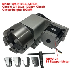 CNC Indexing Head 3/4 Jaws 130MM Chuck CNC A 4th Axis Rotary Axis NEMA34 86 Stepper Motor for CNC Engraving Machine