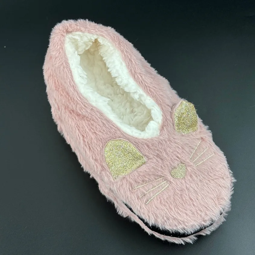 Home Plush Slipper Women Kawai Cat Winter Warm Fur Anti Skid Grip Cute Funny Indoor House Fluffy Female Floor Shoes Ladies