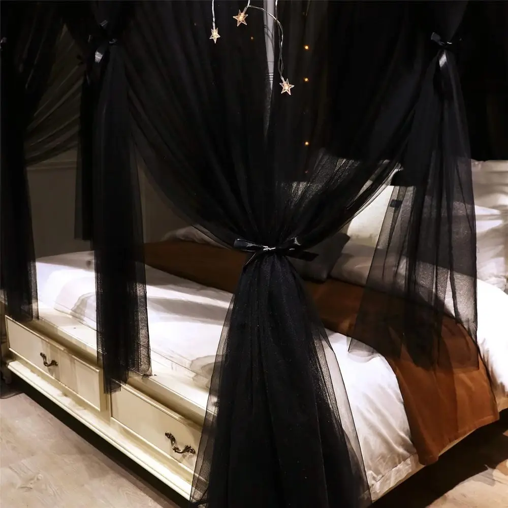 Dossel de cama princesa de camada dupla com mosquiteiro para meninas e adultos - preto, tamanho duplo 47x78x82
