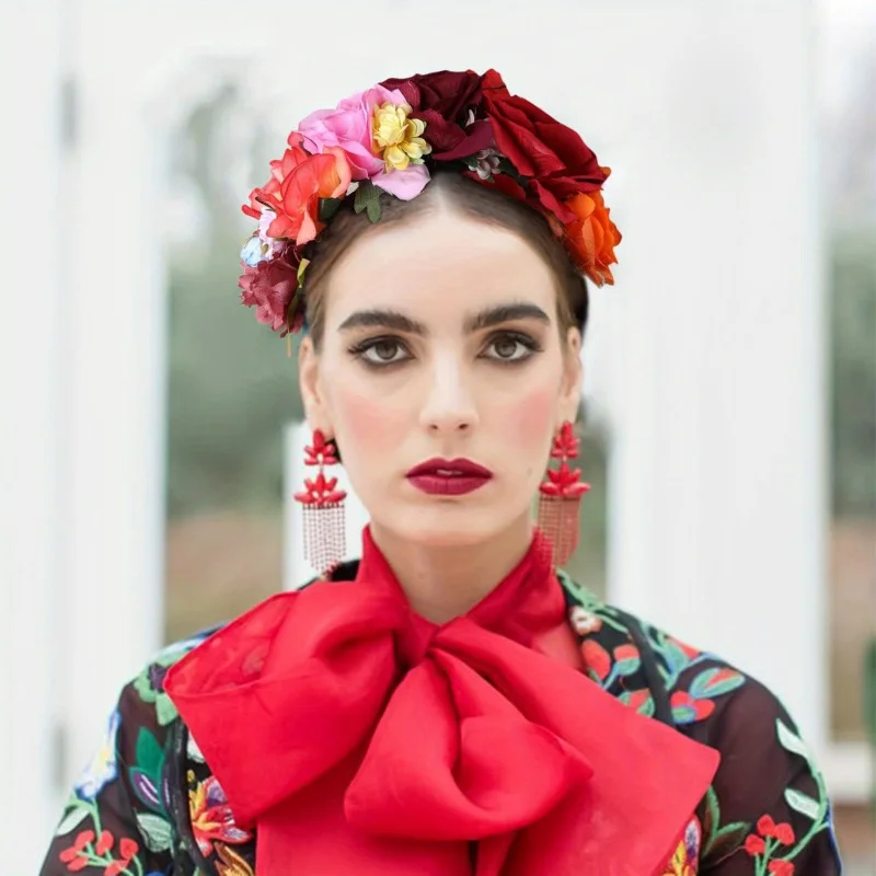 

Винтажная повязка на голову с цветочным венком из роз для женщин, идеально подходит для Хэллоуина, Дня мертвых и свадебного косплея.