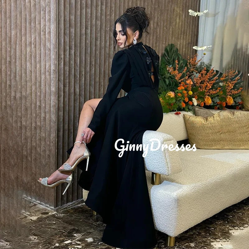 

Customized Evening Dress Woman Hig Scoop Neckline Mermaid Split Prom Dresses Floor-Length Zipper Up Long Sleeves Lining Wedding