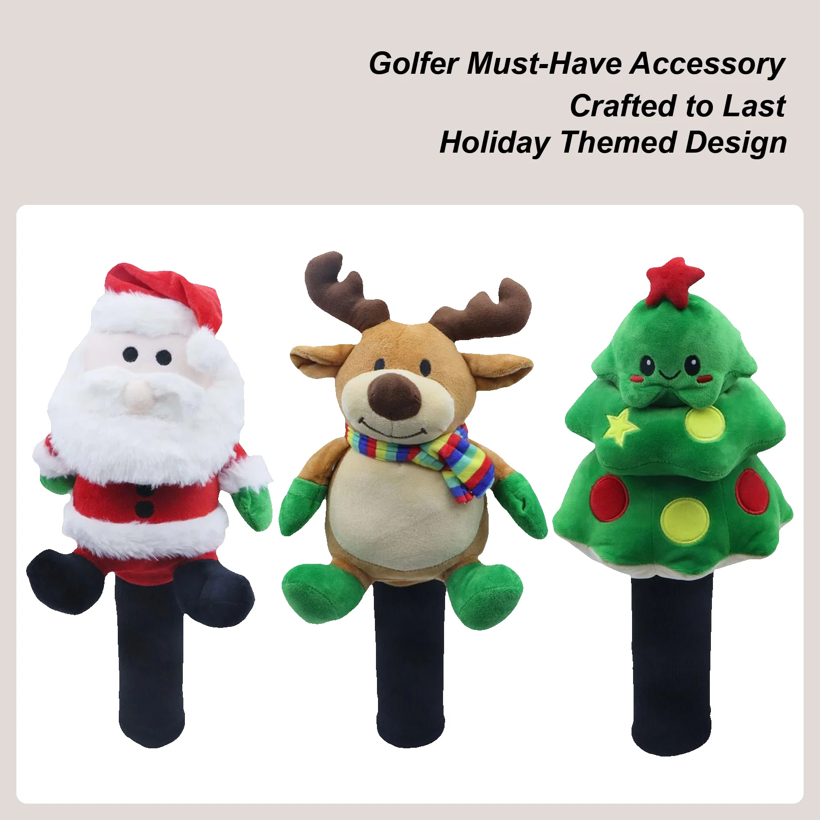 

Christmas Themed Golf Club Head Covers, Cute Wood Hybrid Mallet Protectors, Sports Accessories for Driving Range Practice