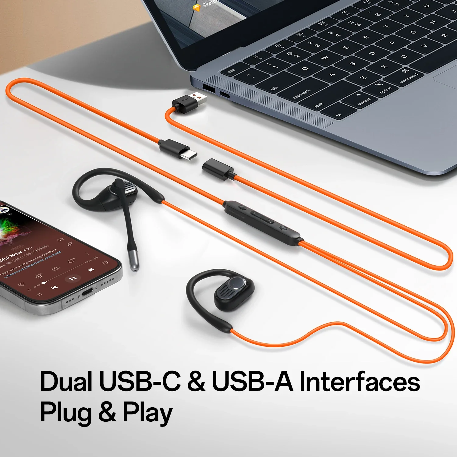 Oneodio OpenRock Lin 10 Wired Earphones Open Ear Headphones With AI ENC Mic USB/Type C Air Conduction Office PC Headset For Zoom