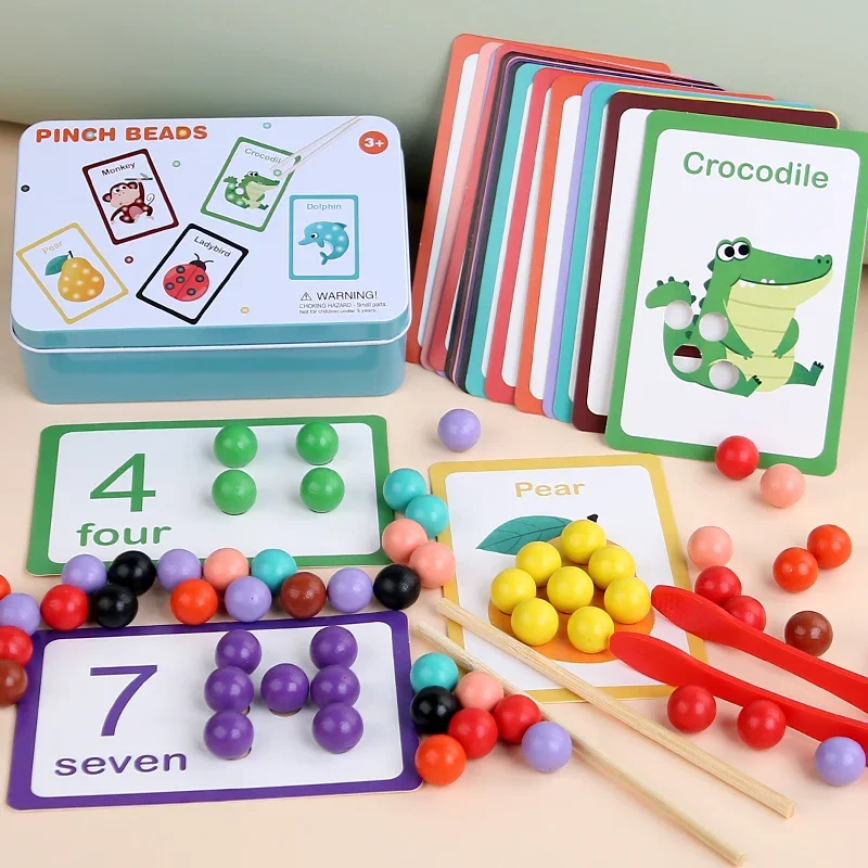 DIY Houten Speelgoed Clip Kralen Kleur Sorteren Cartoon Bijpassende Bordspel Vroeg Leren Educatief Speelgoed Voor Kinderen Kinderen