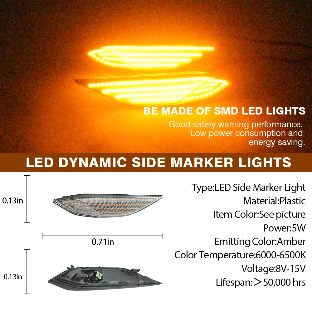 

For Porsche Cayenne 958 （92A） 2010-2014 Amber Full LED 2pcs Dynamic Light Bumper Side Marker Turn Signal Light 95863107200