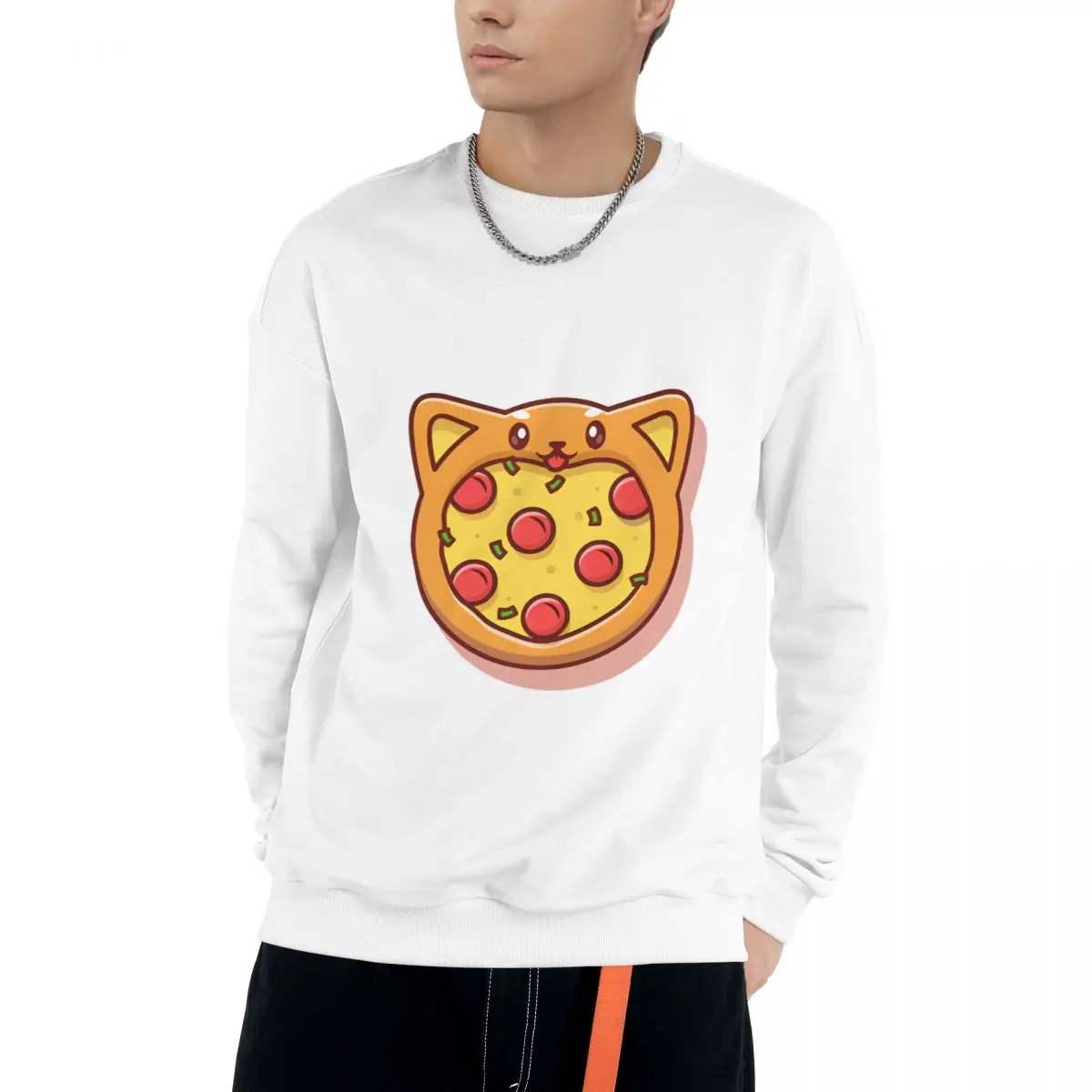 

Cute Pizza And Animal Falling shoulder pure cotton round neck adult sweatshirts new casual loose fit top