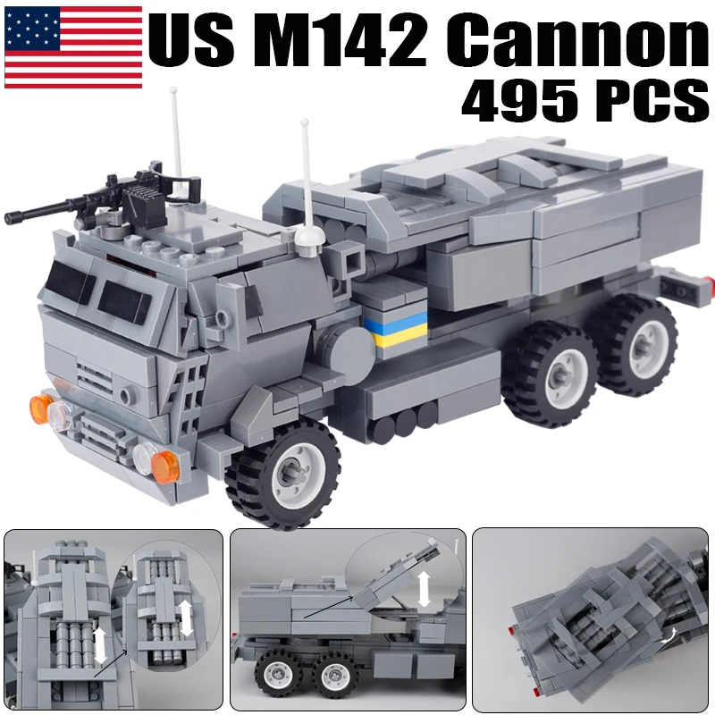 

US Military M142 Rocket Artillery Building Blocks WW2 Army Soldier Figures Tank Vehicle Car Warrior Cannon Weapon Bricks Toy Boy