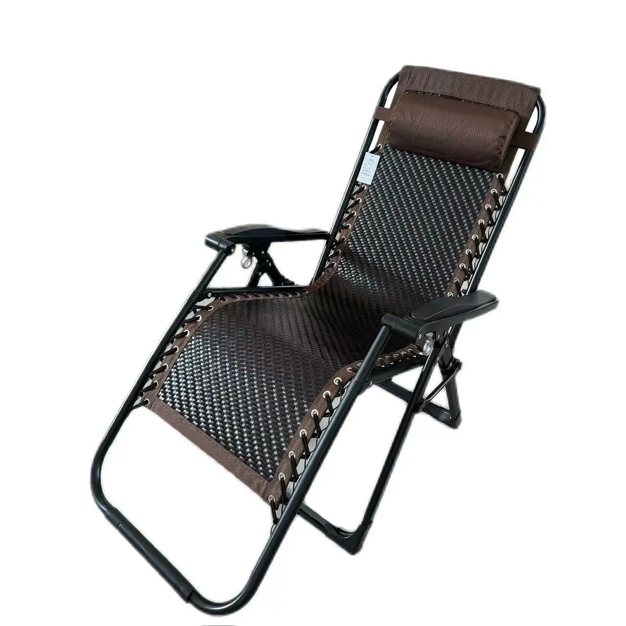 كرسي استلقاء قابل للطي مع مسند ظهر أسود، مريح لكبار السن في الهواء الطلق وحمامات الشمس المنزلية #4