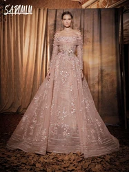 Pink Fashion Off the Shoulder Evening Dress Elegant Shiny Flowers Floor-length Customized Prom Charming Party Birthday Gown
