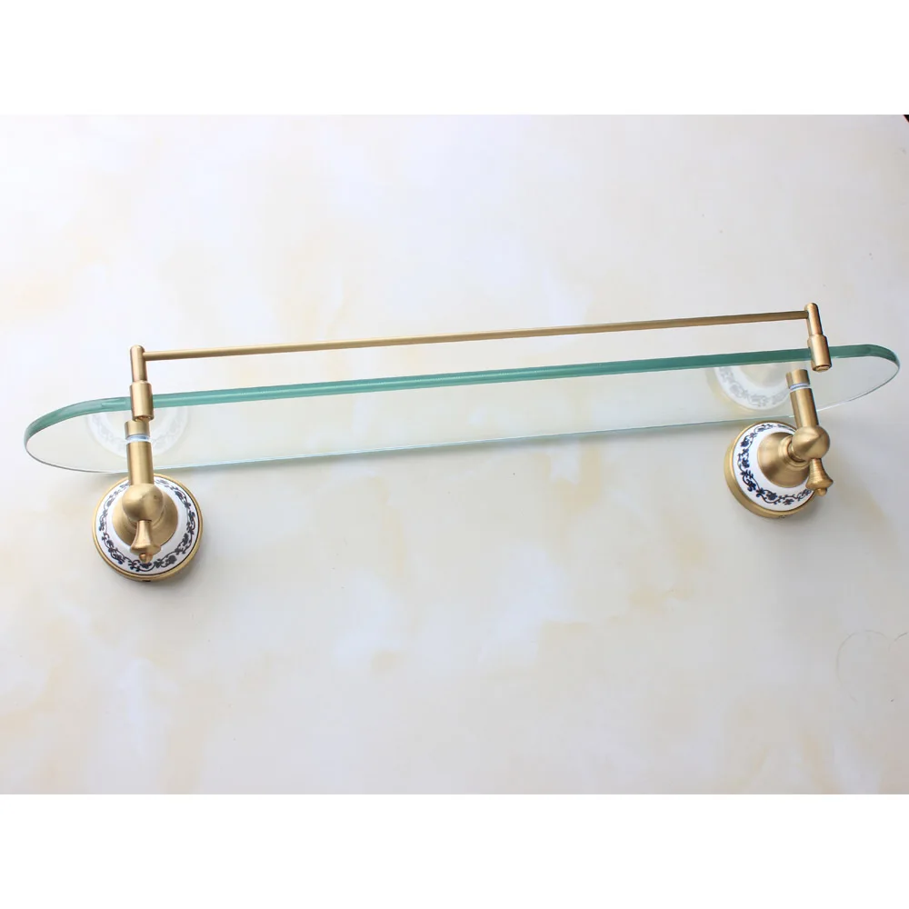 52cm Bathroom Glass Shelf 1 Tier, Shower Caddy Bath Basket, Wall Mount, Antique Brone