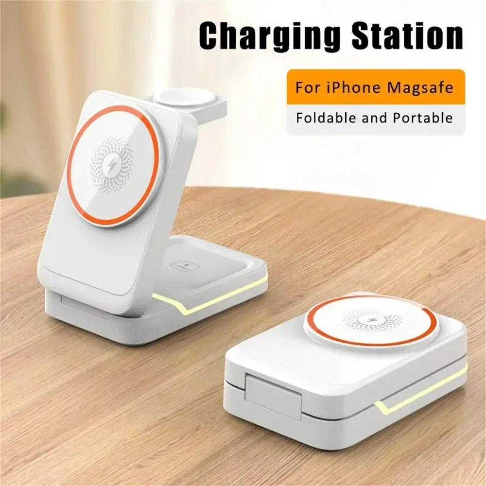 3 in1 Magnetic Wireless Charger Station 30W Induction Fast Charging Phone Adapter For iPhone 16 15 14 13 Pro Max Samsung Oneplus