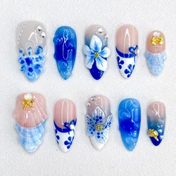 3D Relief Complex Heavy Industry Flower Series10pcs Mandarin Duck Series Nail Tips Exquisite Handmade Fake Nails Press on Nails