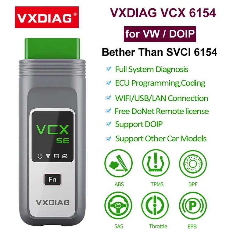 

VXDIAG VCX VX108 SE for VW 6154A ECU Coding J2534 Programming OBD2 Scanner Full System Diagnostic Tools Coding Free Update A++