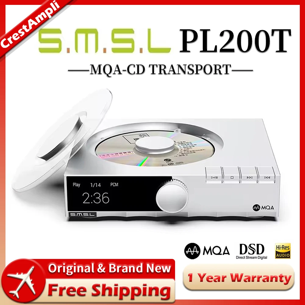 

SMSL PL200T Hi-res CD Player MQA-CD DSD512 Clock Input P.A.S.S Servo System USB Input Support I2S AES/EBU Optical Coaxial Output