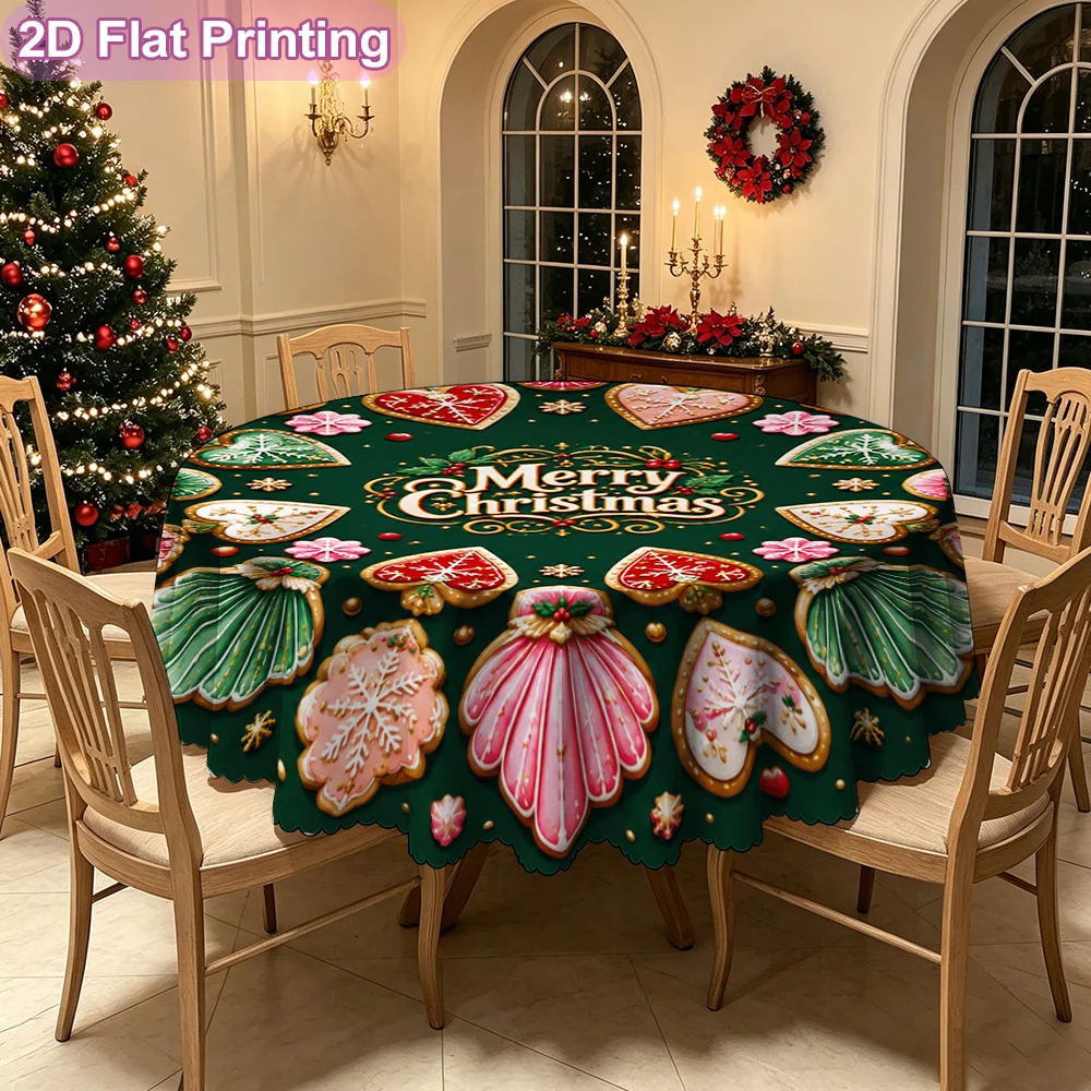 2D flat model, single-piece tablecloth, Merry Christmas cookie platter pattern