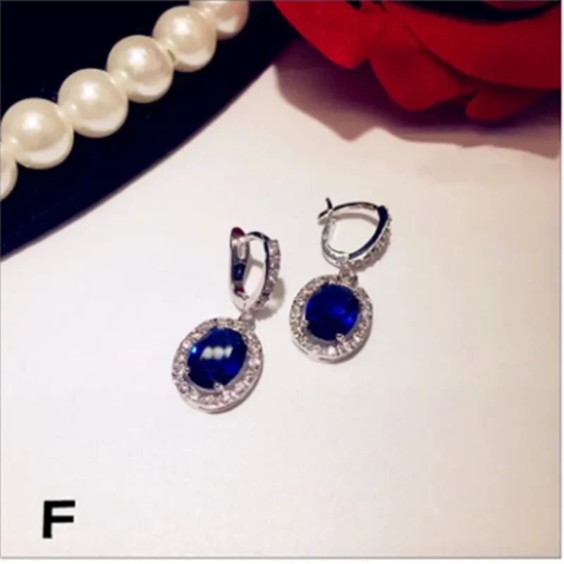 Solid 925 Drop Earrings For Women Fine Jewelry Vintage Blue Cubic Zirconia Long Earrings Bijoux Top Quality Accessories