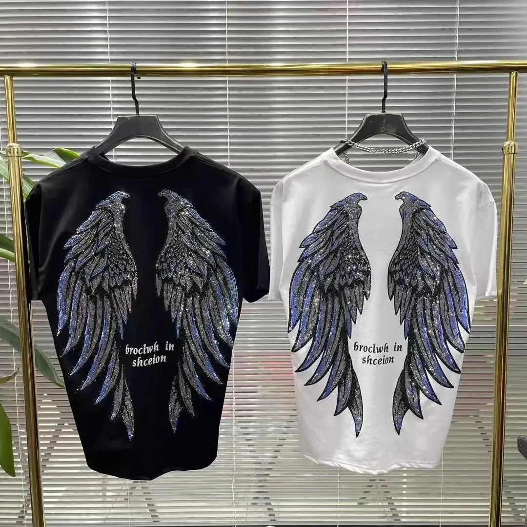 

Oversized trendy brand hot diamond wing letter-shaped top fashionable couple women's short-sleeved T-shirt