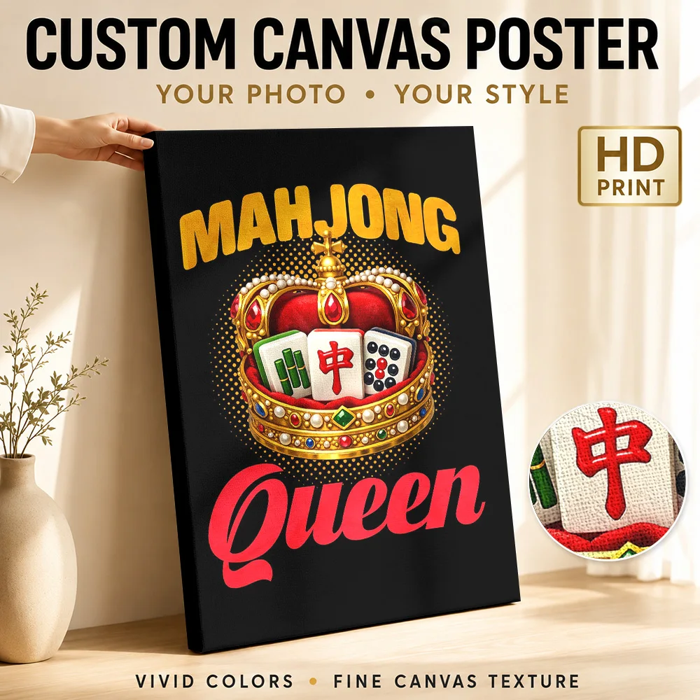 Mahjong Queen Crown Canvas Poster Customized Photo Sports Portrait Wall Paintings Decoration for Game Room Gift for Collectors