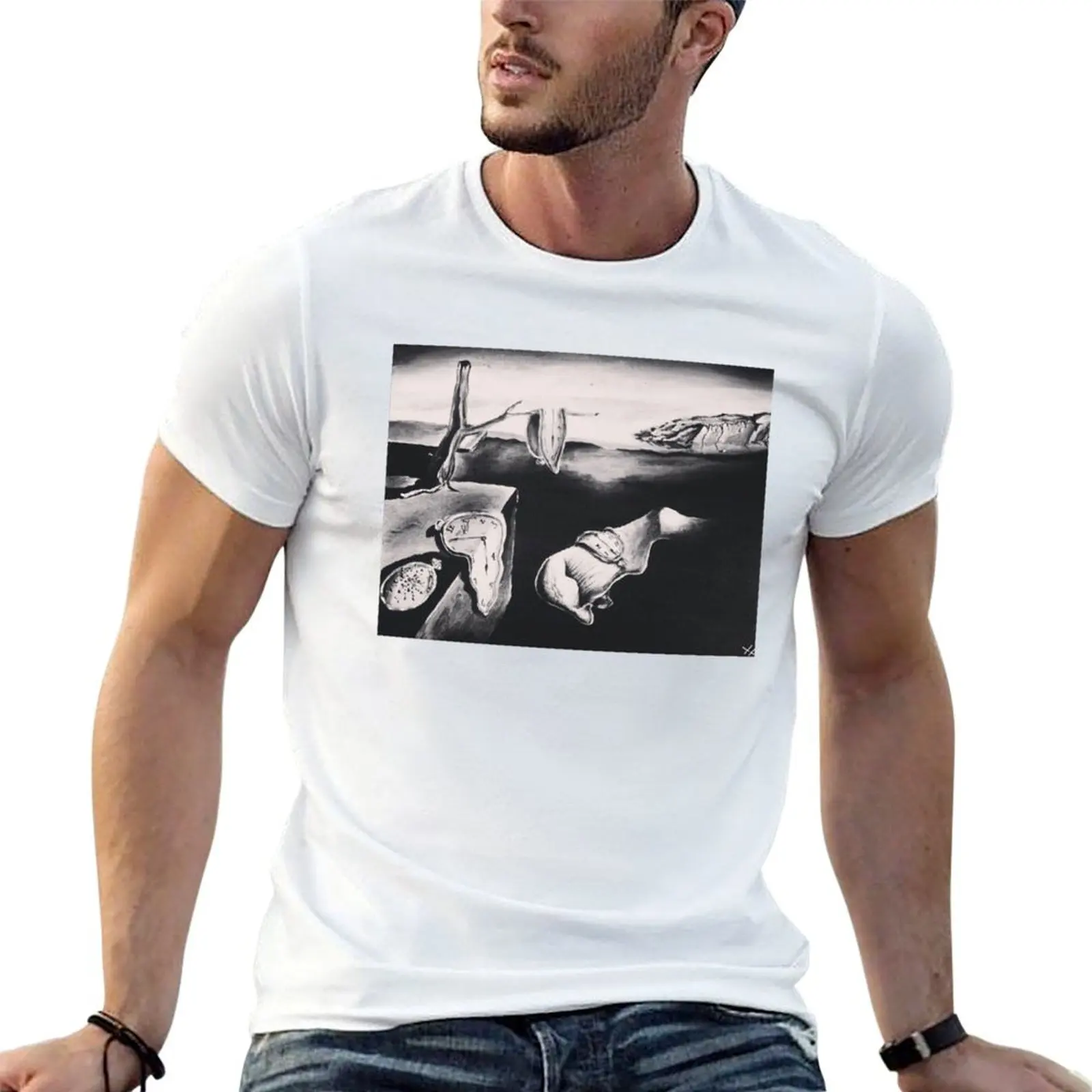T-shirt « La persistance de la mémoire » de Salvador Dalí en ton sur ton gris, t-shirt homme, t-shirts de luxe pour hommes