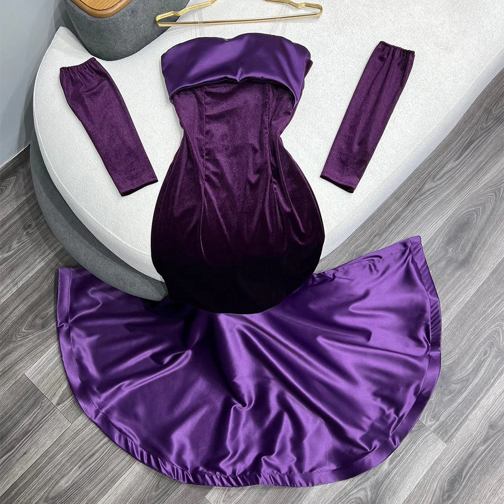 

Mermaid Strapless Detachable Sleeves Satin 3/4 Sleeves Elegant and Fashion Evening Dresses Pleats Zipper Back Saudi Arabia 2024