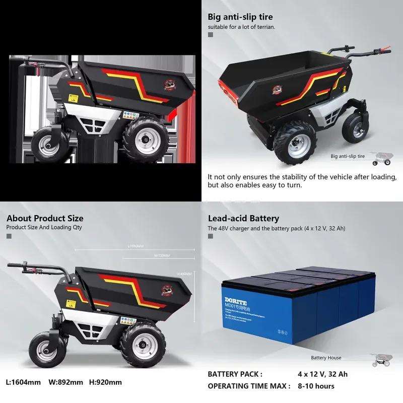 2026CE K-MAXPOWER 500kg Hydraulic Auto Tipping Electric Wheelbarrow Self Loading Mini Dumper Electric Dumper