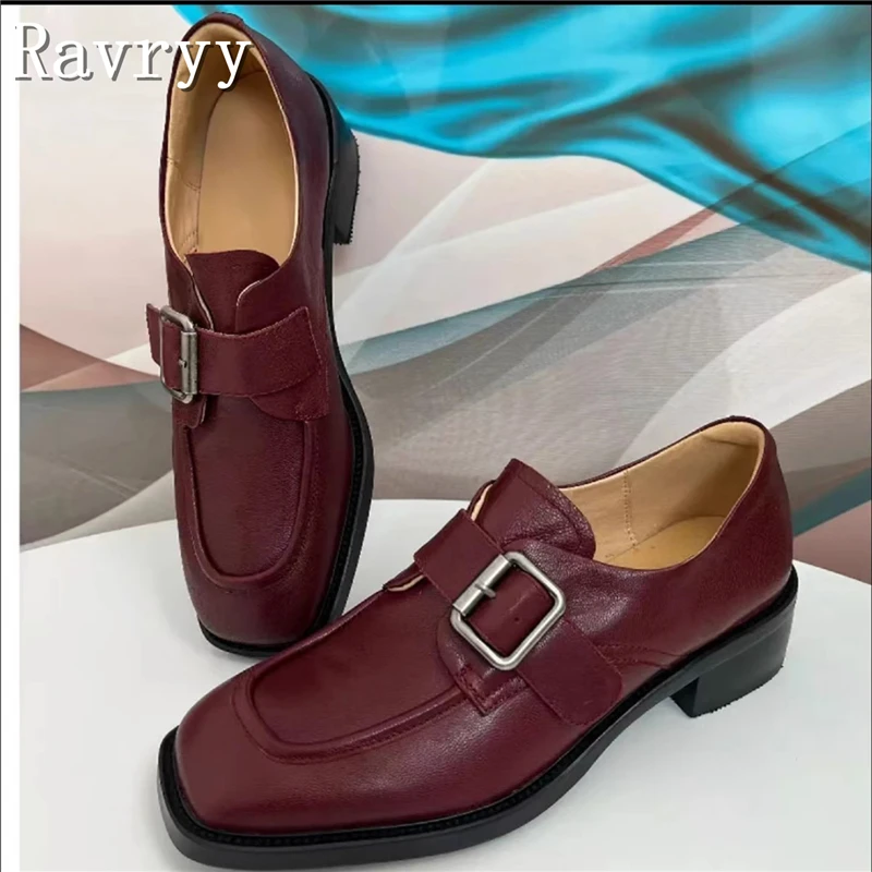 

Women New British Style Square Toe Loafers Genuine Leather Low Heels French Pumps Office Ladies Dress Shoes