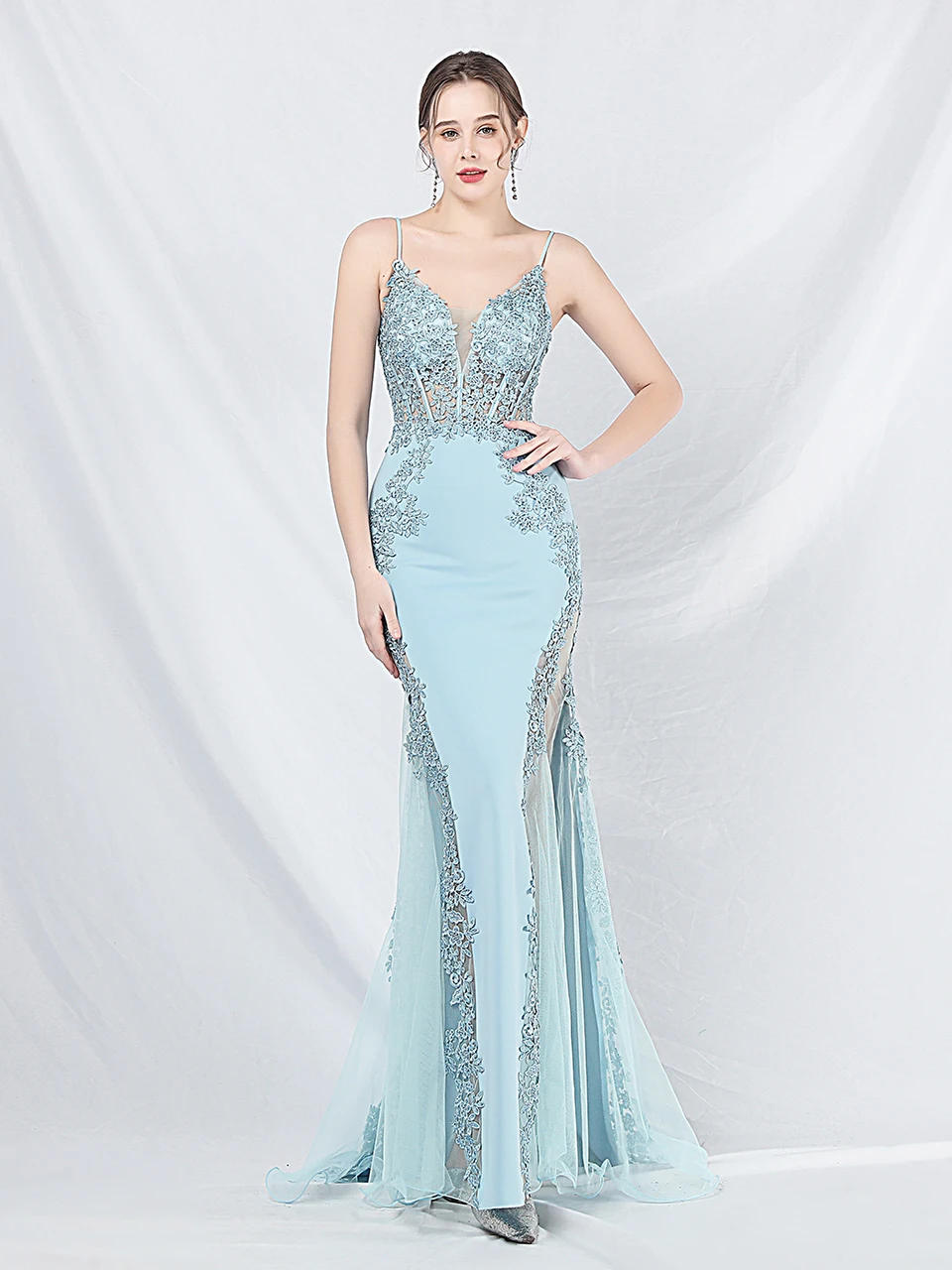 

Вечернее платье Ele для женщин: облегающее, элегантное, для выступлений, высококачественное, бальное, длинное, на бретельках, сексуальное, с вышивкой на талии