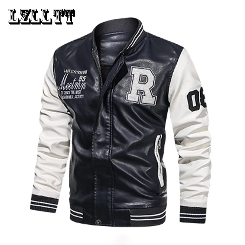 

New Men Autumn Fashion Leather Jackets Coat Men Winter Motor Biker Painted Fleece Vintage Punk Style PU Faux Leather Jackets Men