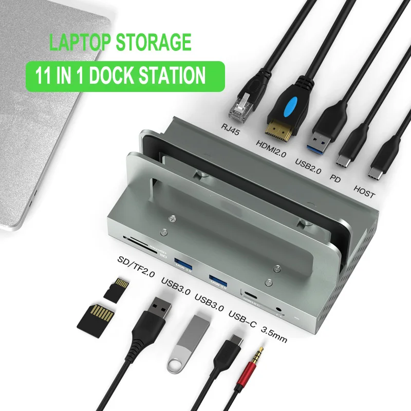 New TypeC Docking Station Hdmi2.0 Notebook Storage Bracket 11 In 1 Multi-Function Converter Docking Station