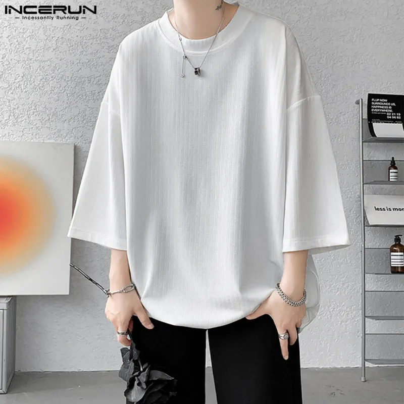 Incerun-camisa listrada masculina de t, estilo coreano, solto, casual, streetwear, secagem rápida, manga curta, s-5xl, novo, 2019