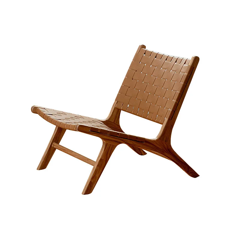 

Balcony Solid wood sofa chair Saddle leather leisure chair Backrest Lazy recliner retro B & B art wabi-sabi wind
