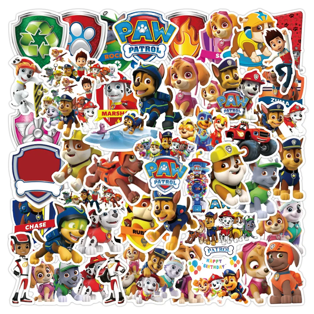 Paw Patrol Cartoon Adesivos para Crianças, Ryder Marshall Decalques, DIY Laptop, Telefone, Skate, Adesivo Impermeável, Presente Brinquedos, 10 Pcs,