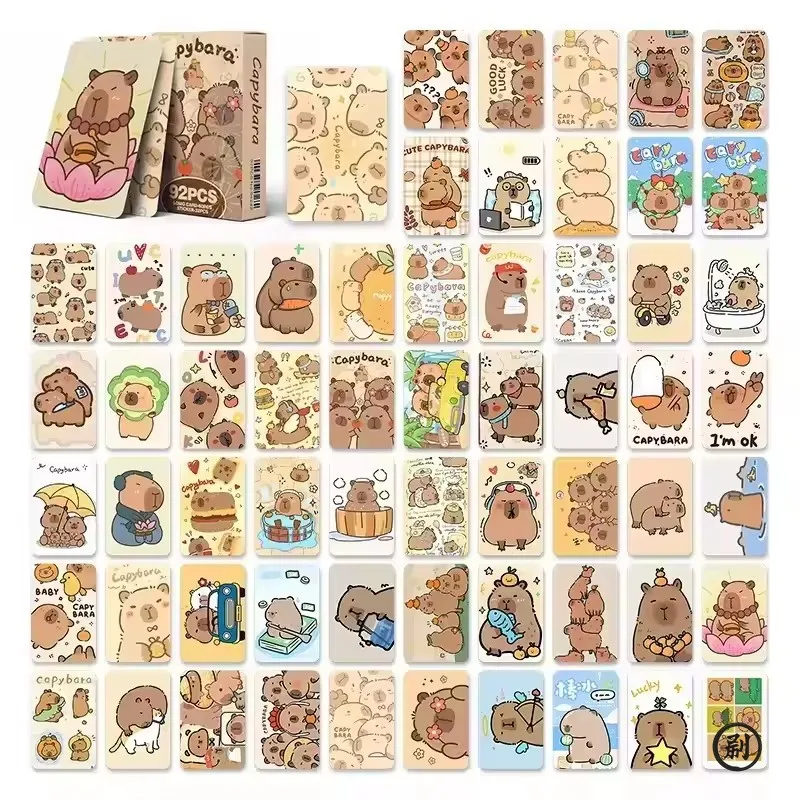 92pcs Anime Capybara Lomo Card Fun Kapibala Collection Card Puppet Gate Secret Water Porpoise Cute Strange Cosplay Sticker image 4