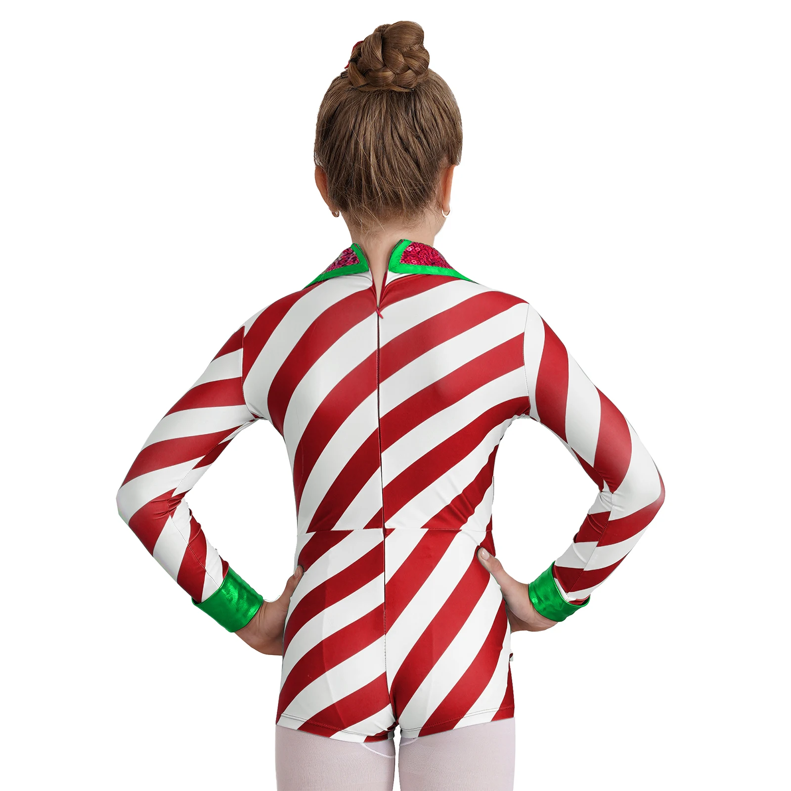 

Christmas Candy Cane Costume Kid Girls Mrs Santa Dress Up One Piece Unitard Ballet Gymnastic Ballroom Dancewear Striped Jumpsuit