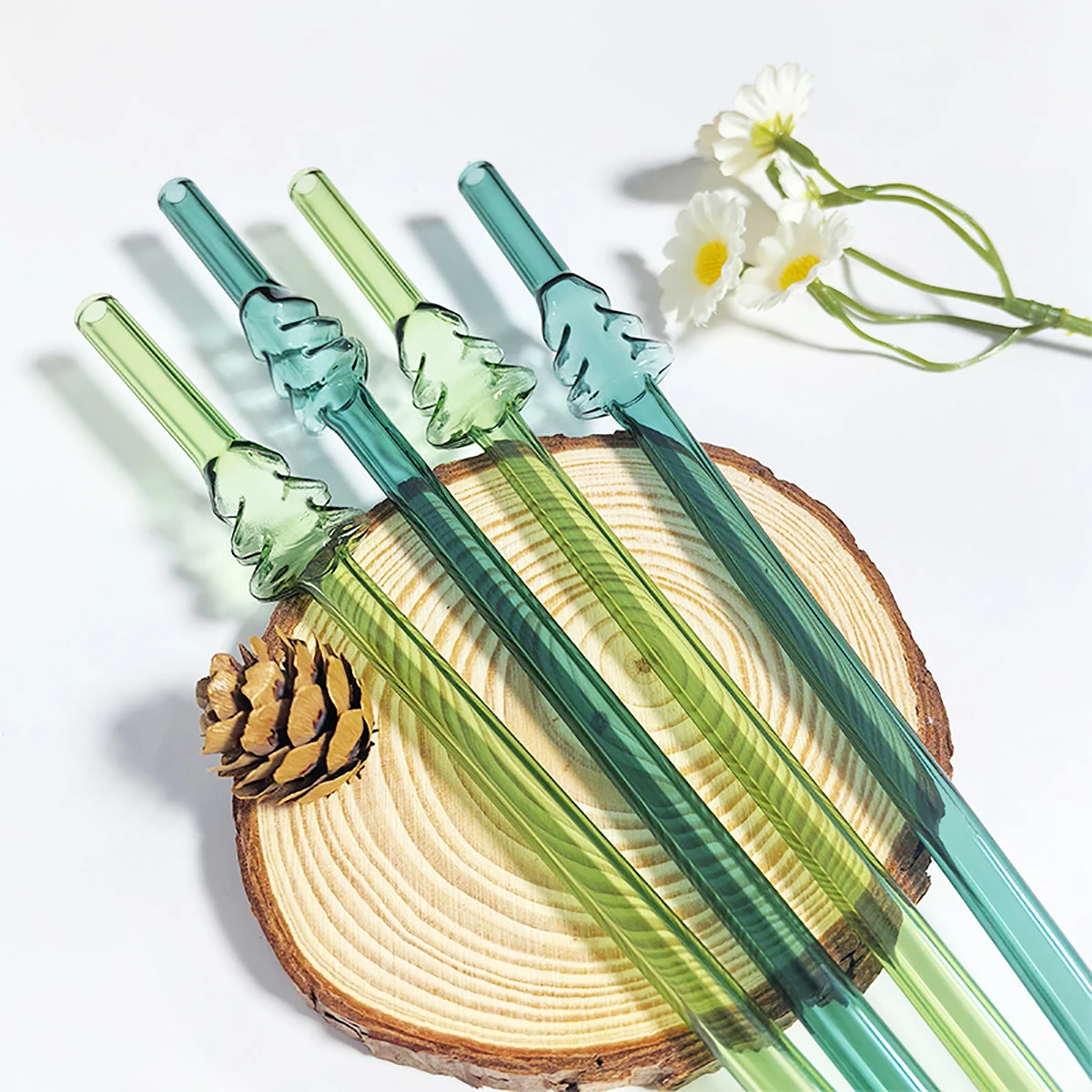 Christmas tree Borosilicate Glass Straw Reusable Drinking Straw with Brush for Milkshakes Cocktail Coffee Bar Accessories