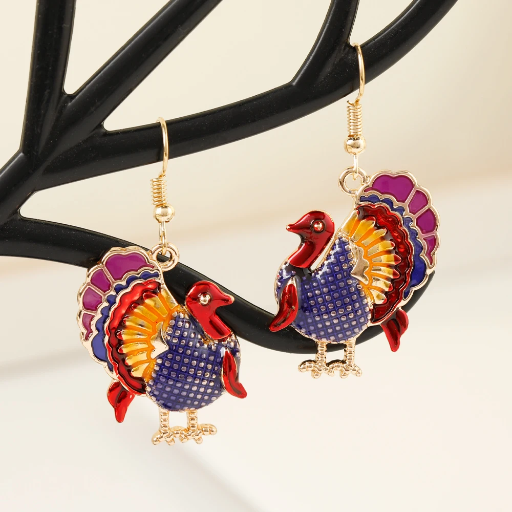 12 Styles Turkey Collection Drop Earrings Colorful Enamel Ear Stud For Women Gilrs Thanksgiving Day Party Jewelry Festival Gift