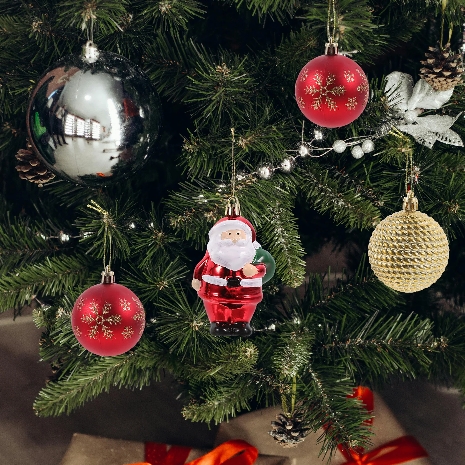 

72Pcs Christmas Ball Hanging Ornaments Plastic Glittery Colored Painted Baubles Holiday Tree Decorations Festive Charm